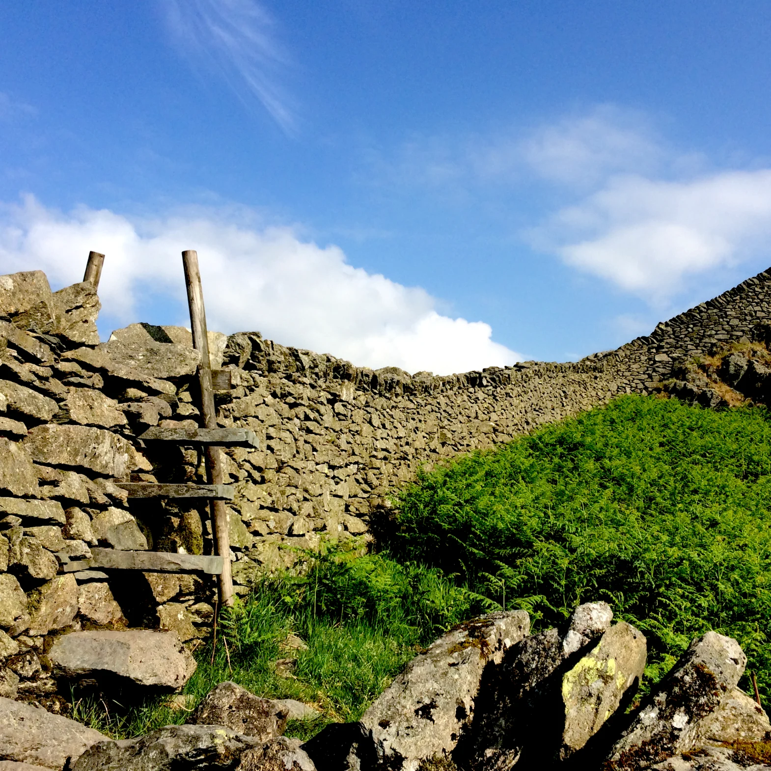 A stile in a drystone wall on a sunny day in Cumbria: representing the work I do helping people find solutions to the problems they face.